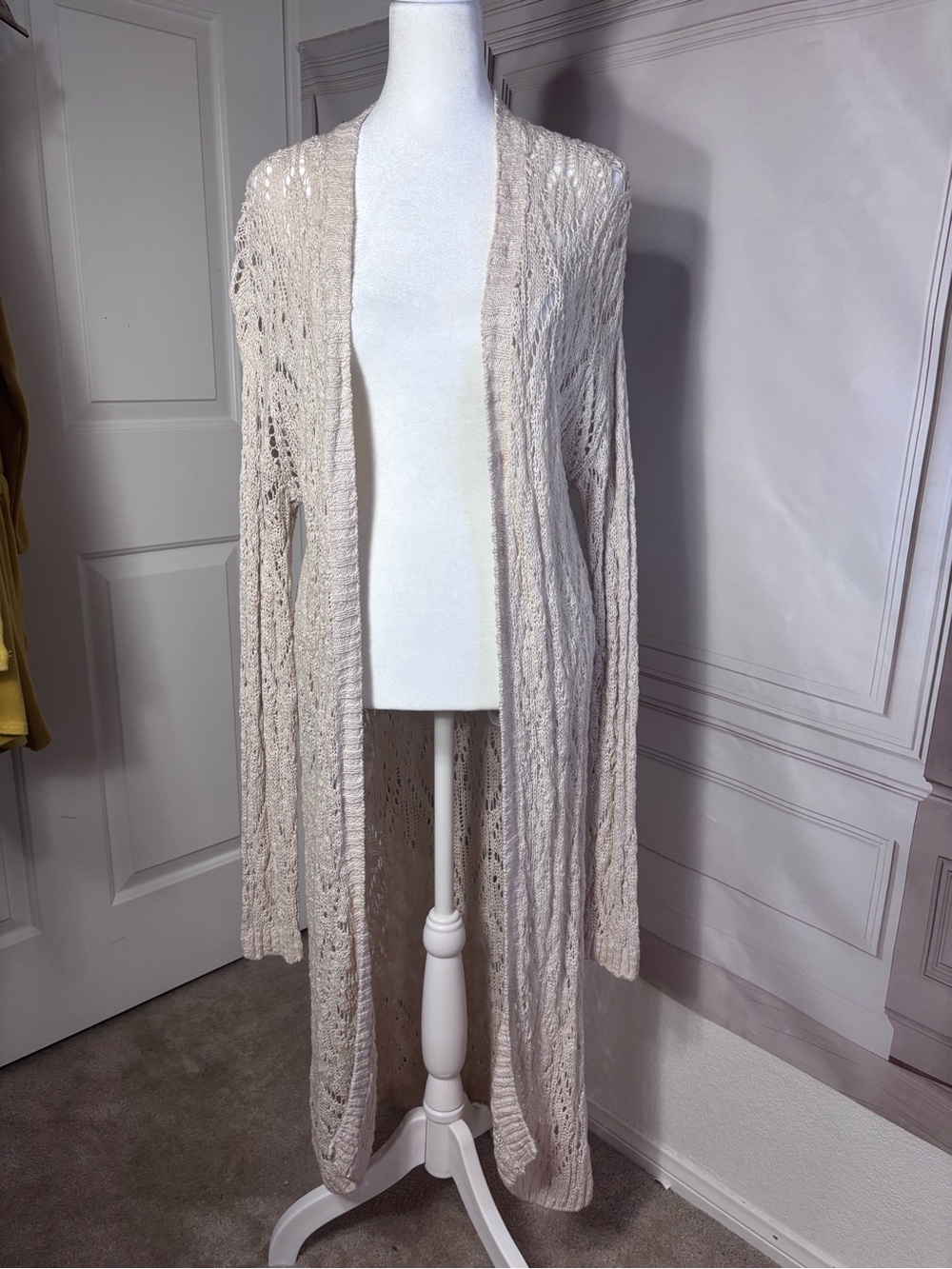 H&M Cream Open-Knit Longline Cardigan